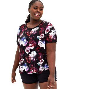 Torrid Womens Plus 1X Sheer Blouse Top Black Dark Floral Swiss Dot Whimsygoth
